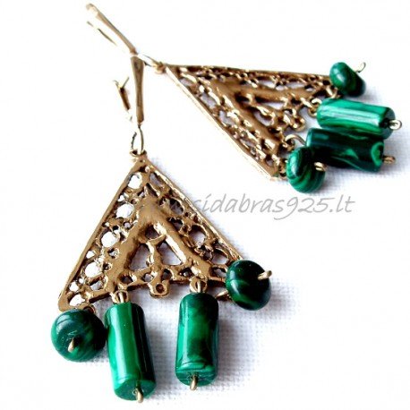 Серьги из латуни с малахитом ŽA242