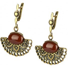 Žalvariniai auskarai su Karneoliu "Vėduoklės formos"